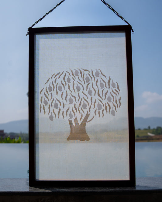 Aamr Shvet Hand-Woven Fabric Wall Art in Wood