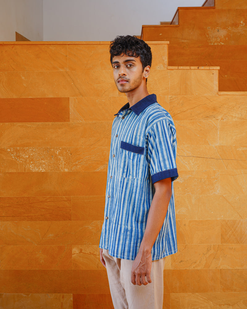 Neel Indigo Striped Shirt | Khadi Cotton