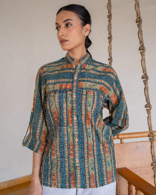 Papaya Ajrakh Block Print Shirt | Cotton