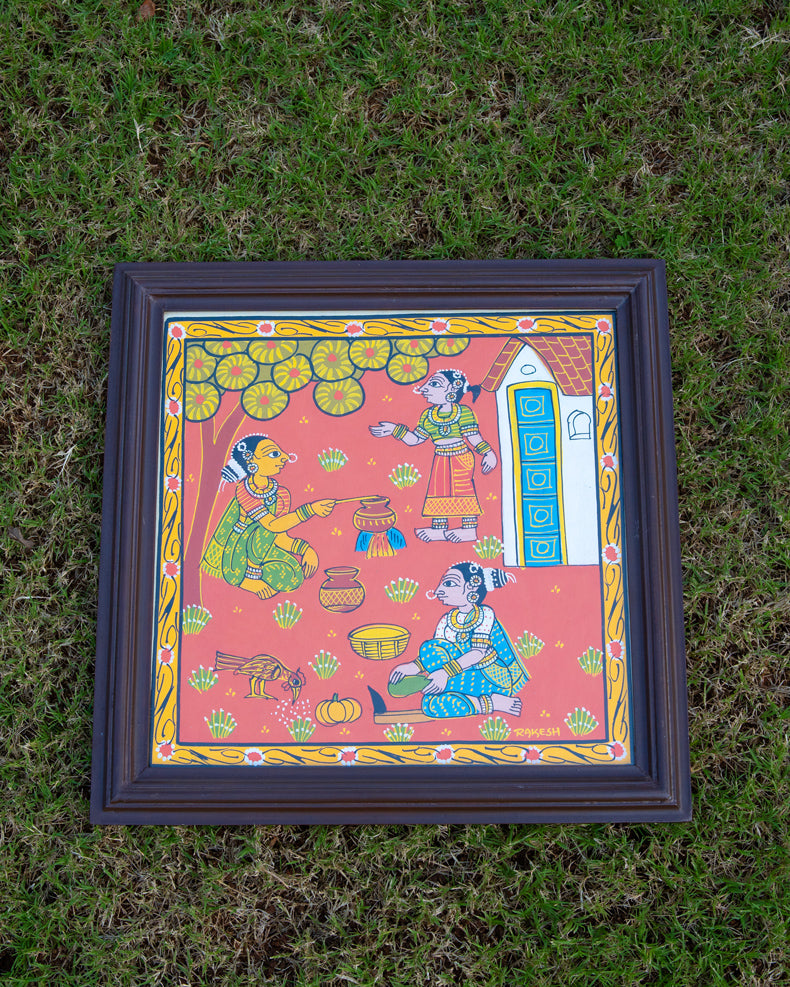 Vanitha Hand-Painted Fabric Wall Art | Wooden Frame